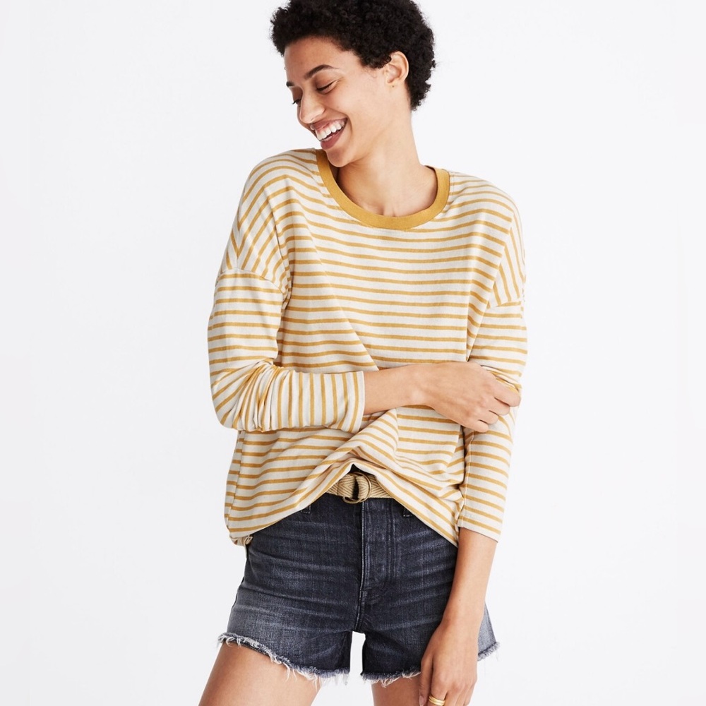 Madewell Rivet & Thread Ex-Boyfriend Long-Sleeve Tee in Warwick Stripe XS yellow